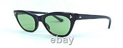 Vintage Cat Eye Sunglasses Italy Made Art Deco 1950's Black Frame Green Lenses