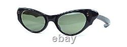 Vintage Cat Eye Sunglasses Small L&s Ladies Unused Black 1950's Mint Gray Lenses