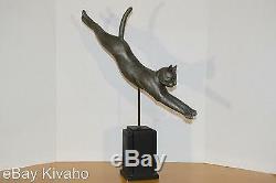 Vintage Cat Jumping Statue Sculpture Alloy Art Deco Mod Beautiful White Metal