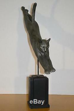 Vintage Cat Jumping Statue Sculpture Alloy Art Deco Mod Beautiful White Metal