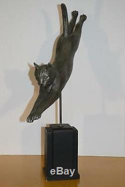 Vintage Cat Jumping Statue Sculpture Alloy Art Deco Mod Beautiful White Metal