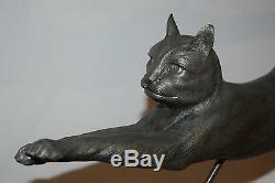 Vintage Cat Jumping Statue Sculpture Alloy Art Deco Mod Beautiful White Metal