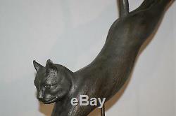 Vintage Cat Jumping Statue Sculpture Alloy Art Deco Mod Beautiful White Metal