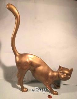 Vintage Cat Sculpture Brass Statue Figurine 1960s Towle Lifesize! Art Deco