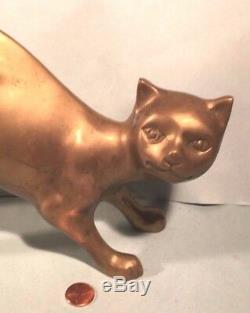 Vintage Cat Sculpture Brass Statue Figurine 1960s Towle Lifesize! Art Deco