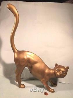 Vintage Cat Sculpture Brass Statue Figurine 1960s Towle Lifesize! Art Deco