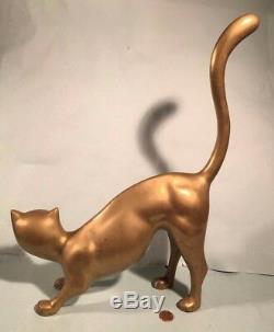 Vintage Cat Sculpture Brass Statue Figurine 1960s Towle Lifesize! Art Deco