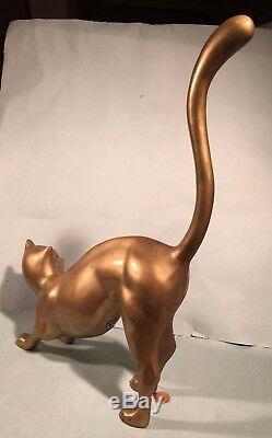 Vintage Cat Sculpture Brass Statue Figurine 1960s Towle Lifesize! Art Deco