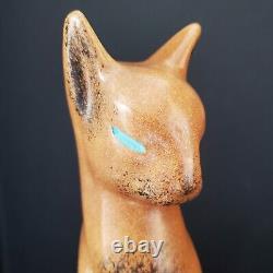 Vintage Ceramic Siamese Cat Figurine MCM DECO 14 Brown with Turquoise Eyes