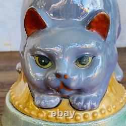 Vintage Chikaramachi Noritake Japan Art Deco Lusterware Cat Figural Jar Box Rare