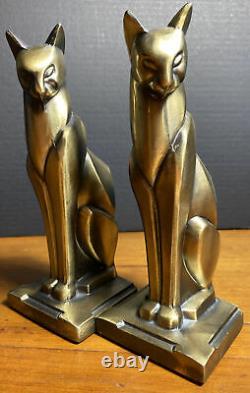 Vintage Cubist Deco Frankart Era Egyptian Cat Bookends