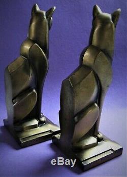 Vintage Cubist Deco Frankart Era Egyptian Cat Bookends