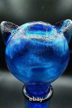 Vintage Empoli Inspired MCM Blue Glass Cat Shaped Bottle Decanter 14 1/4 H