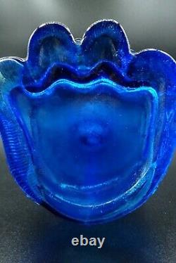 Vintage Empoli Inspired MCM Blue Glass Cat Shaped Bottle Decanter 14 1/4 H