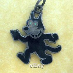 Vintage English Sterling Silver Enamel Felix The Cat Cartoon Character Charm