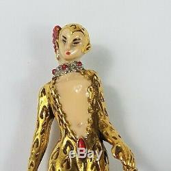 Vintage Erte Art Deco'GIULIETTA' Leopard Lady Big Cat On Crystal Leash Rare