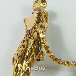 Vintage Erte Art Deco'GIULIETTA' Leopard Lady Big Cat On Crystal Leash Rare