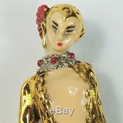 Vintage Erte Art Deco'GIULIETTA' Leopard Lady Big Cat On Crystal Leash Rare