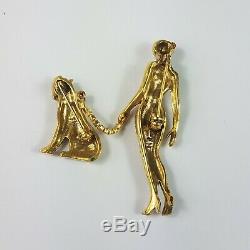 Vintage Erte Art Deco'GIULIETTA' Leopard Lady Big Cat On Crystal Leash Rare