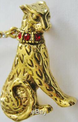 Vintage Erte Art Deco'giulietta' Leopard Lady Pin, Big Cat On Crystal Leash