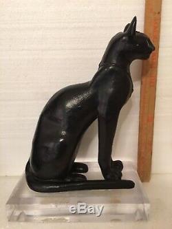 Vintage Exotic Egyptian Cat Bastet Goddess Sculpture Statue On Lucite Base 15