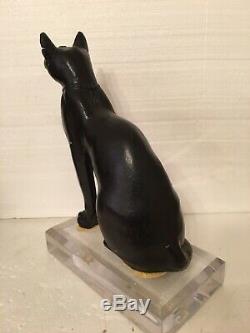 Vintage Exotic Egyptian Cat Bastet Goddess Sculpture Statue On Lucite Base 15