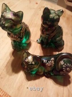 Vintage Fenton Art Glass Cat Figurine 3 Piece Set cats limited edition numbered