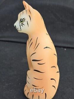 Vintage Fenton Art Glass Stylized Jungle Cat Hand Painted By Kitty Riley