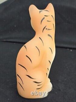 Vintage Fenton Art Glass Stylized Jungle Cat Hand Painted By Kitty Riley