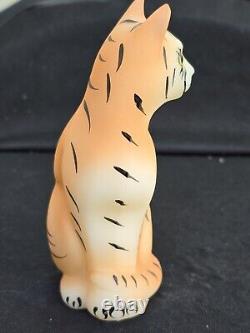 Vintage Fenton Art Glass Stylized Jungle Cat Hand Painted By Kitty Riley