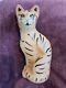 Vintage Fenton Art Glass Stylized Jungle Cat Tiger Hand Painted By Hardman