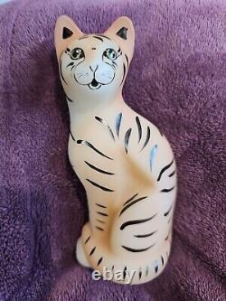 Vintage Fenton Art Glass Stylized Jungle Cat Tiger Hand Painted By HARDMAN