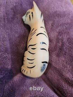 Vintage Fenton Art Glass Stylized Jungle Cat Tiger Hand Painted By HARDMAN