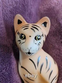 Vintage Fenton Art Glass Stylized Jungle Cat Tiger Hand Painted By HARDMAN