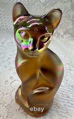 Vintage Fenton Cat Kitten Meow Stylized Iridescent Carnival Art Glass Signed