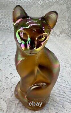 Vintage Fenton Cat Kitten Meow Stylized Iridescent Carnival Art Glass Signed