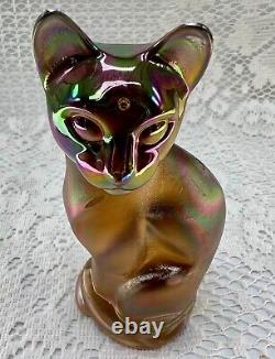 Vintage Fenton Cat Kitten Meow Stylized Iridescent Carnival Art Glass Signed