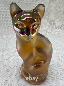 Vintage Fenton Cat Kitten Meow Stylized Iridescent Carnival Art Glass Signed