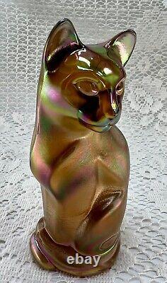 Vintage Fenton Cat Kitten Meow Stylized Iridescent Carnival Art Glass Signed