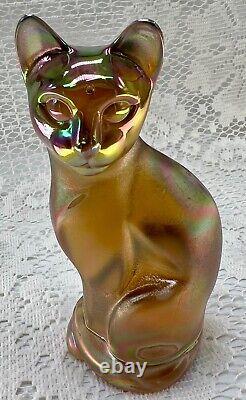 Vintage Fenton Cat Kitten Meow Stylized Iridescent Carnival Art Glass Signed
