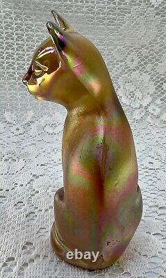 Vintage Fenton Cat Kitten Meow Stylized Iridescent Carnival Art Glass Signed