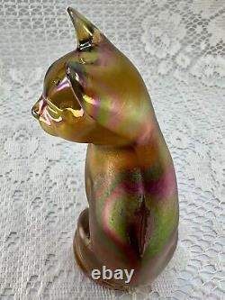 Vintage Fenton Cat Kitten Meow Stylized Iridescent Carnival Art Glass Signed