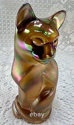 Vintage Fenton Cat Kitten Meow Stylized Iridescent Carnival Art Glass Signed