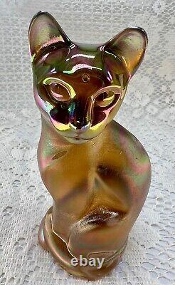 Vintage Fenton Cat Kitten Meow Stylized Iridescent Carnival Art Glass Signed