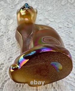 Vintage Fenton Cat Kitten Meow Stylized Iridescent Carnival Art Glass Signed