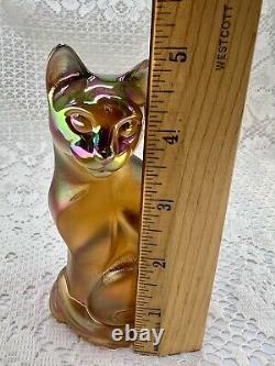 Vintage Fenton Cat Kitten Meow Stylized Iridescent Carnival Art Glass Signed