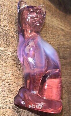 Vintage Fenton Opalescent Milky Pink Purple Glass Cat Figurine 5