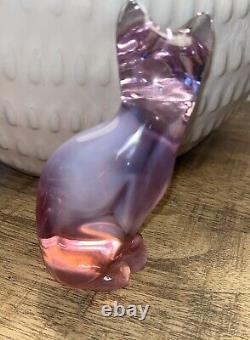 Vintage Fenton Opalescent Milky Pink Purple Glass Cat Figurine 5