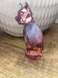 Vintage Fenton Opalescent Milky Pink Purple Glass Cat Figurine 5