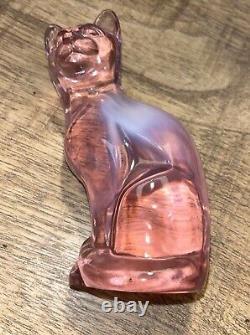 Vintage Fenton Opalescent Milky Pink Purple Glass Cat Figurine 5